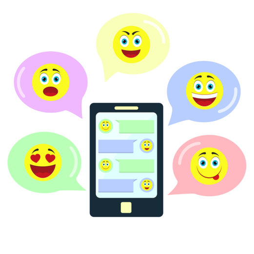 a phone showing deafferent emojis with colorful texts